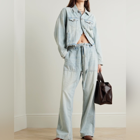 R13 Denim - Light Wash R13 Denim Belted Vented Tie-Waist Utility Jeans